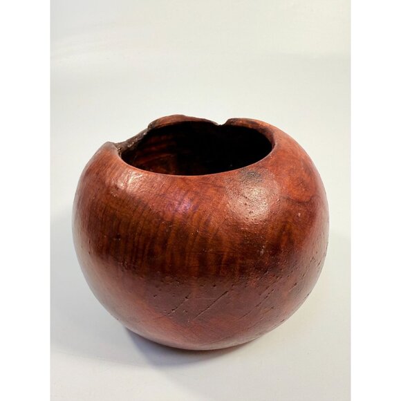 Hand Carved Rustic Wooden Bowl Vessel With Natural Knot Design & Organic Finish - Picture 9 of 16